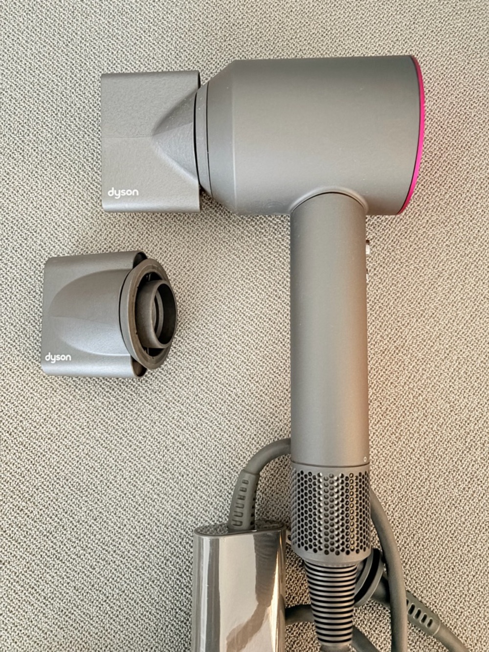 Dyson Hair Dryer in Graphite Gray with Pink Trim